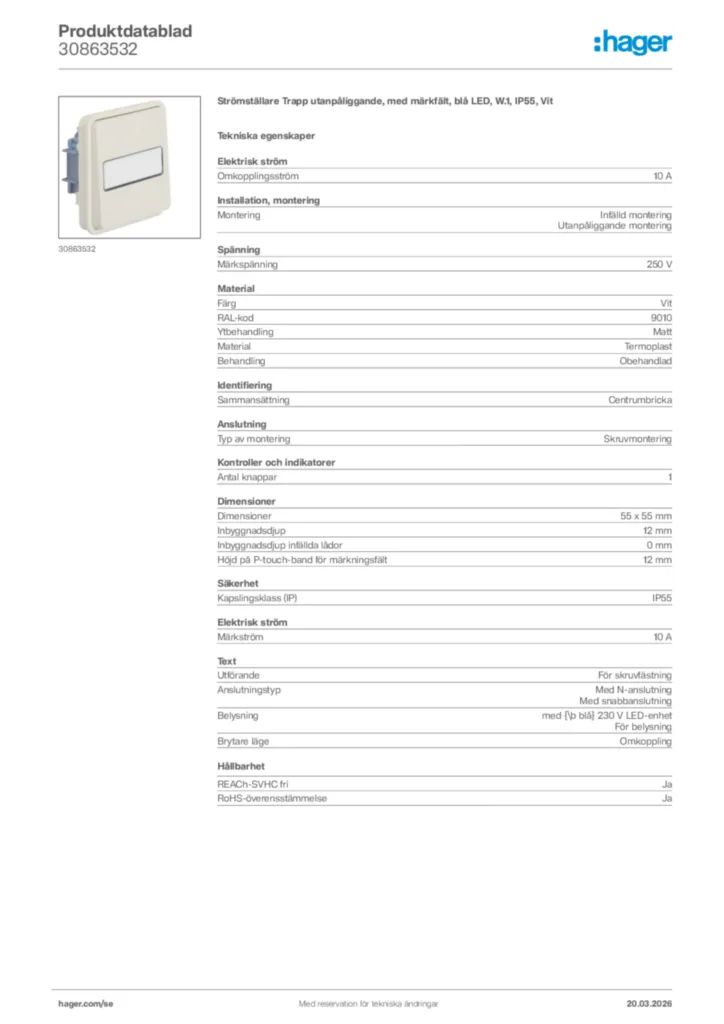 Bild Hager Produktdatablad 30863532 | Hager Sverige