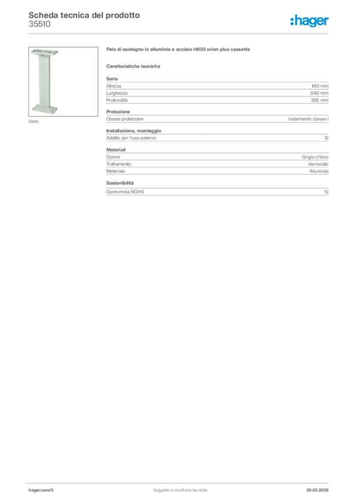 Immagine Hager Scheda tecnica del prodotto 35510 | Hager Italia