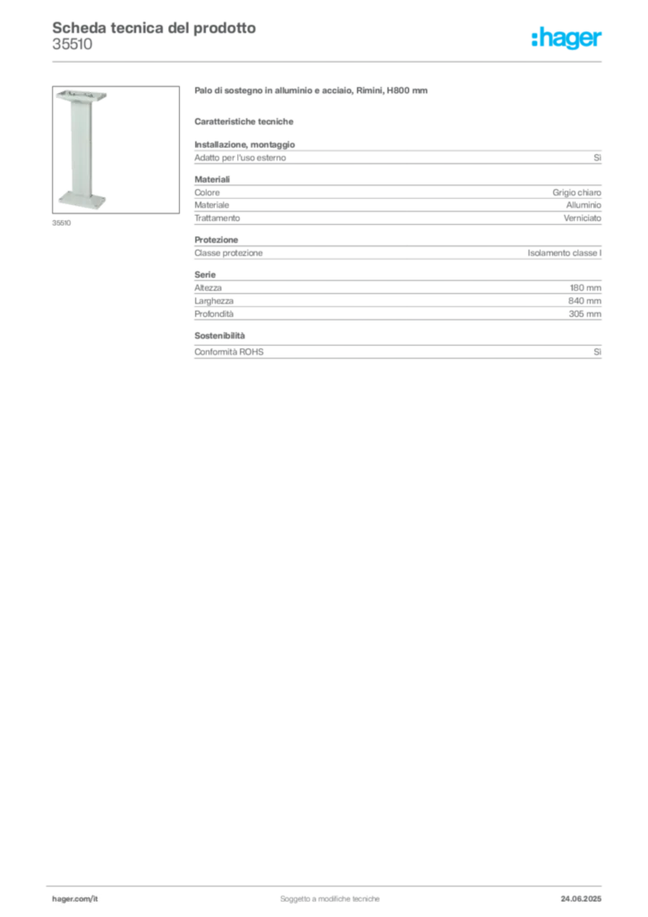 Immagine Hager Scheda tecnica del prodotto 35510 | Hager Italia