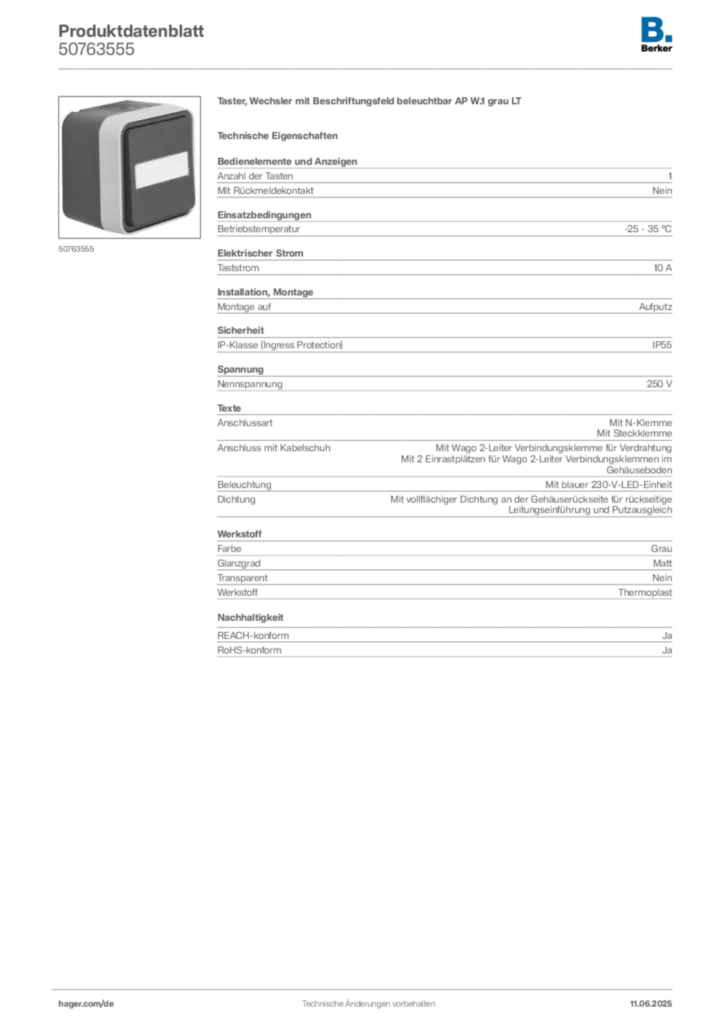 Bild Berker Produktdatenblatt 50763555 | Hager Deutschland