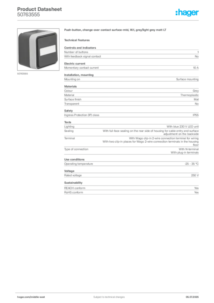 Image Hager Product data sheet 50763555  | Hager