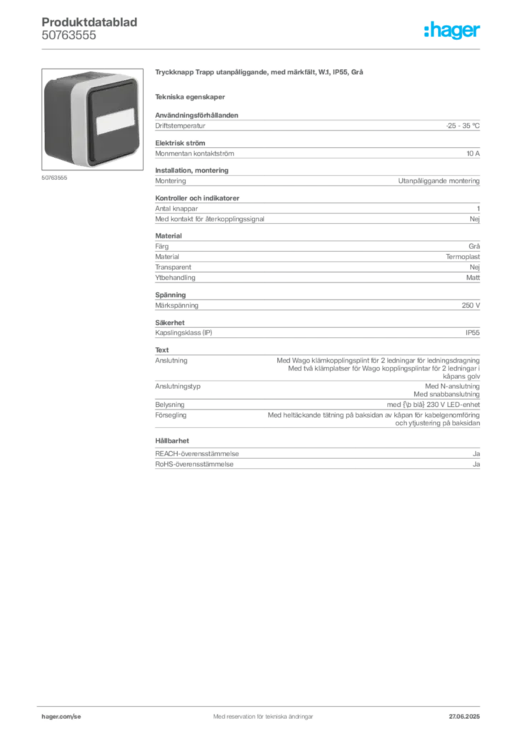 Bild Hager Produktdatablad 50763555 | Hager Sverige