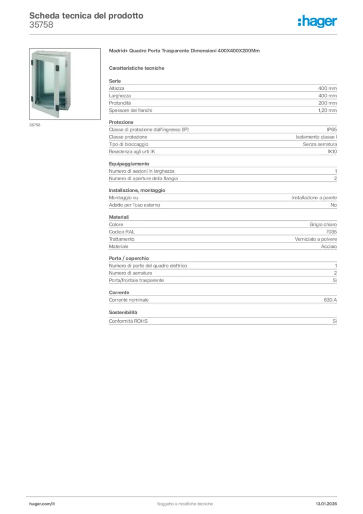 Immagine Hager Scheda tecnica del prodotto 35758 | Hager Italia