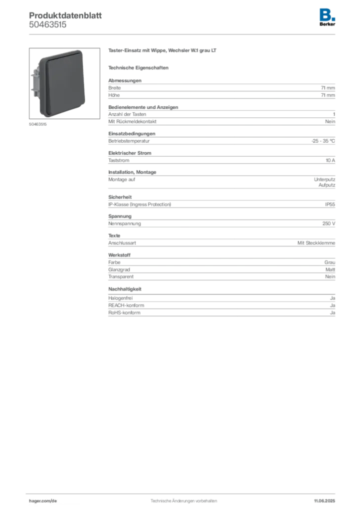 Bild Berker Produktdatenblatt 50463515 | Hager Deutschland