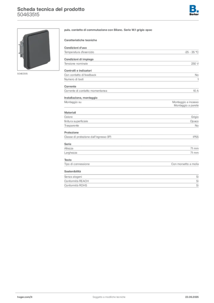 Immagine Berker Scheda tecnica del prodotto 50463515 | Hager Italia