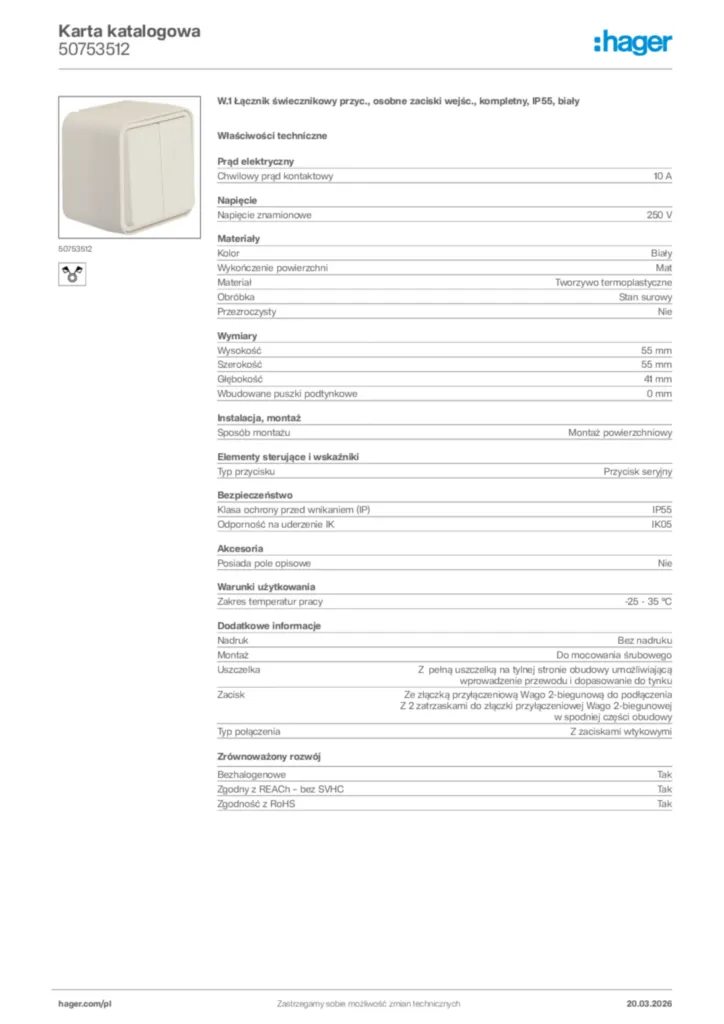 Zdjęcie Hager Karta katalogowa 50753512 | Hager Polska