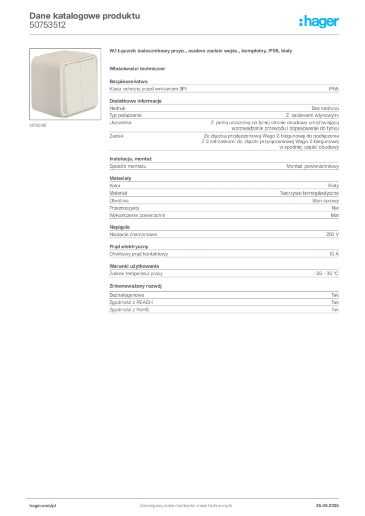 Zdjęcie Hager Dane katalogowe produktu 50753512 | Hager Polska