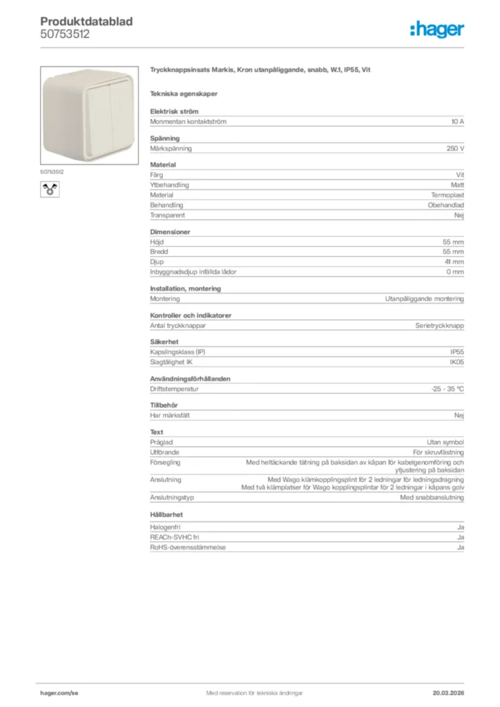 Bild Hager Produktdatablad 50753512 | Hager Sverige
