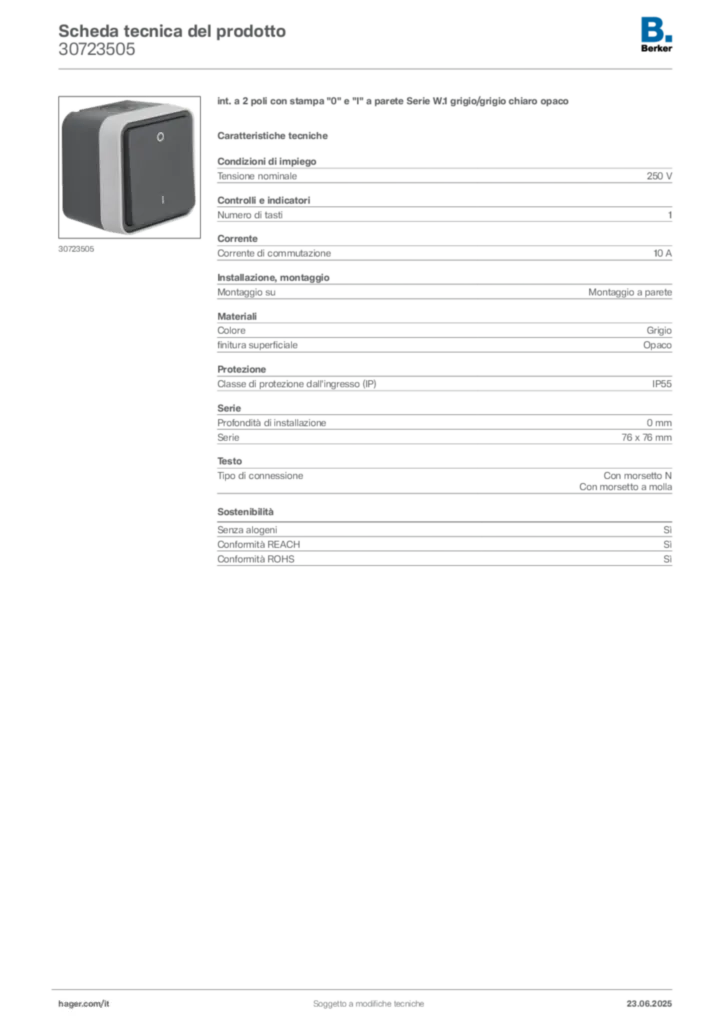 Immagine Berker Scheda tecnica del prodotto 30723505 | Hager Italia