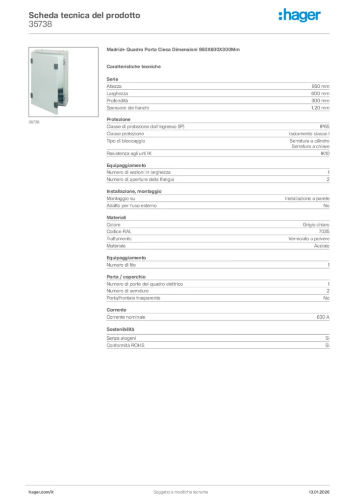 Immagine Hager Scheda tecnica del prodotto 35738 | Hager Italia