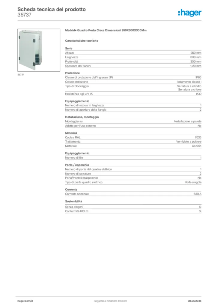 Immagine Hager Scheda tecnica del prodotto 35737 | Hager Italia