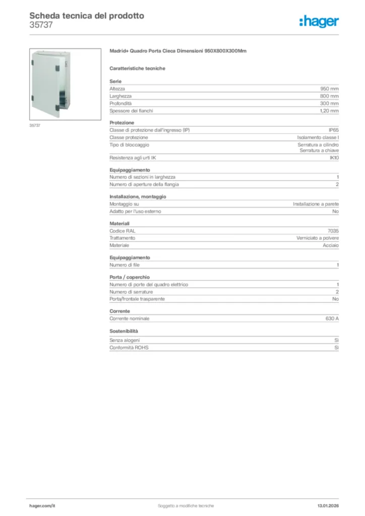 Immagine Hager Scheda tecnica del prodotto 35737 | Hager Italia