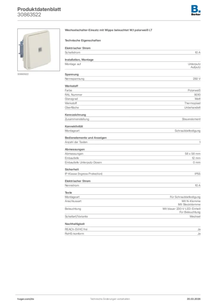 Bild Berker Produktdatenblatt 30863522 | Hager Deutschland