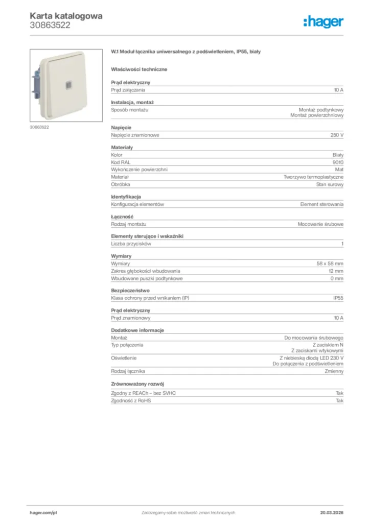 Zdjęcie Hager Karta katalogowa 30863522 | Hager Polska