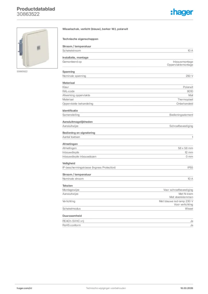 Afbeelding Hager Productdatablad 30863522 | Hager Nederland