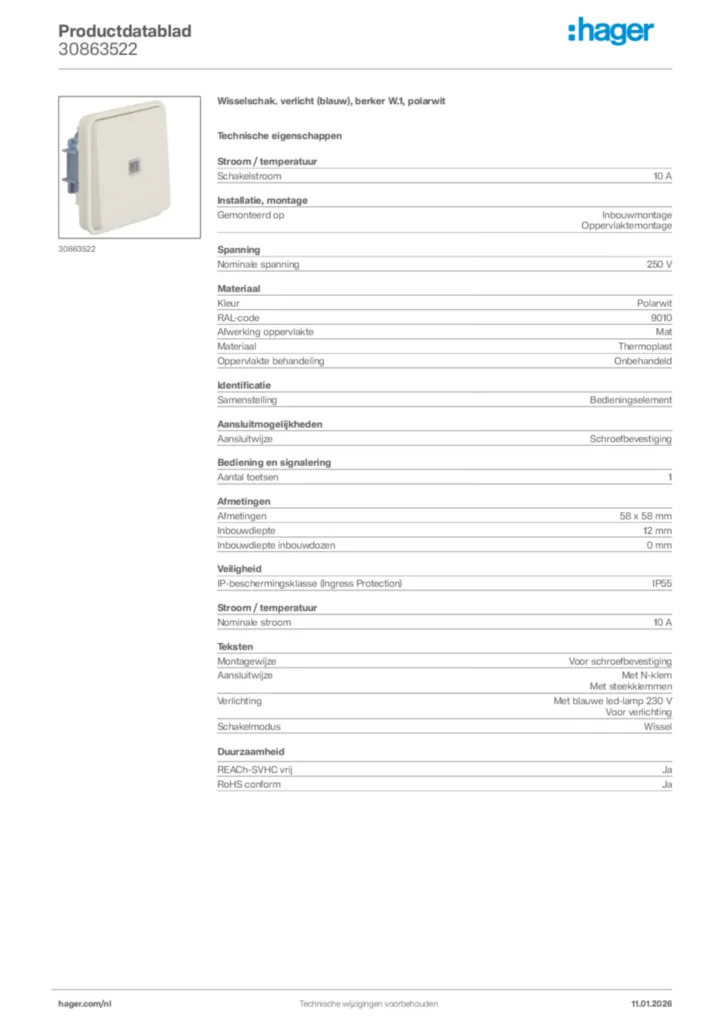 Afbeelding Hager Productdatablad 30863522 | Hager Nederland