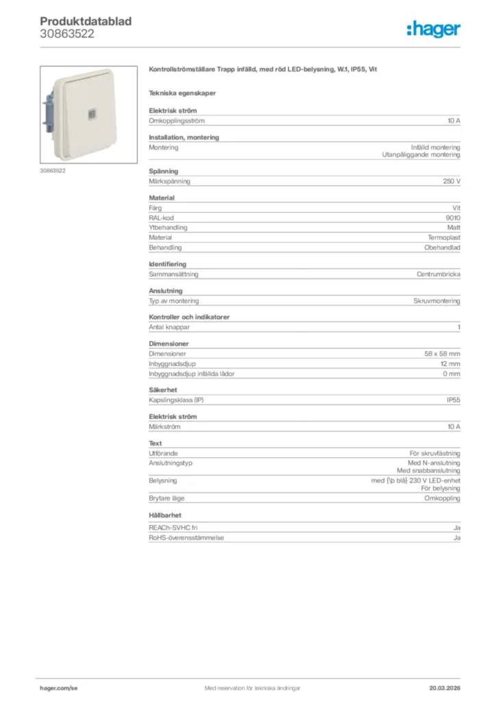 Bild Hager Produktdatablad 30863522 | Hager Sverige
