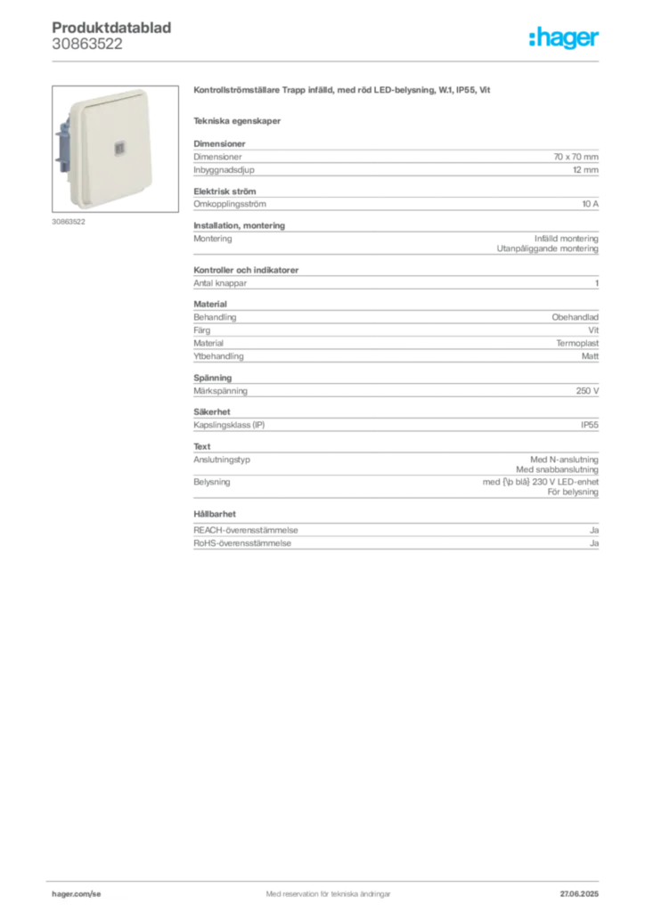 Bild Hager Produktdatablad 30863522 | Hager Sverige