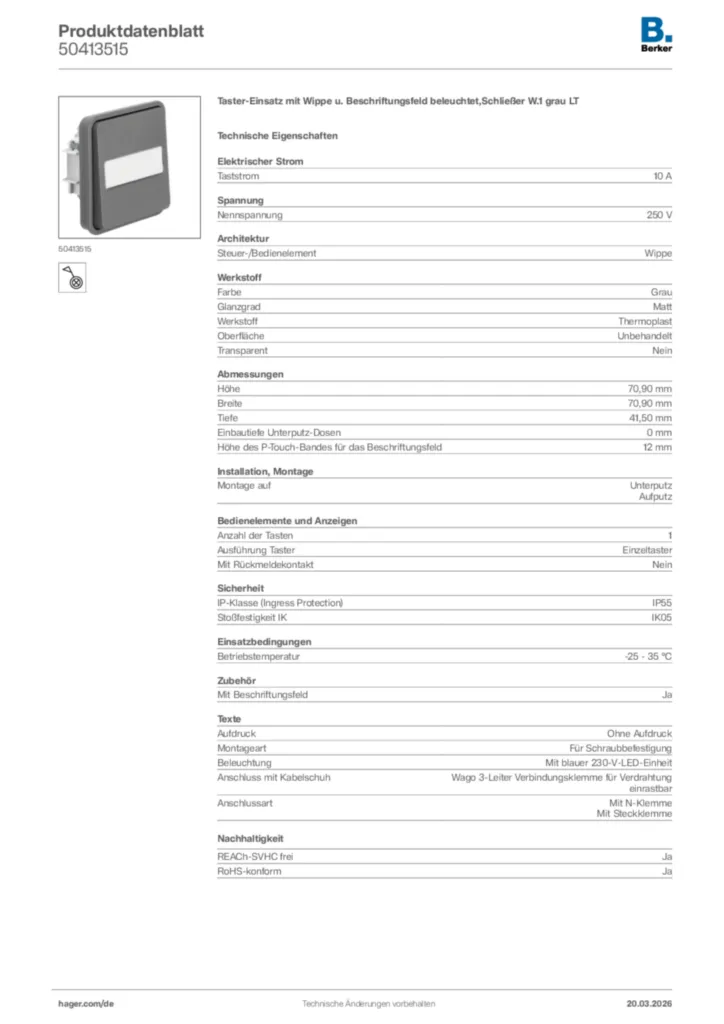 Bild Berker Produktdatenblatt 50413515 | Hager Deutschland