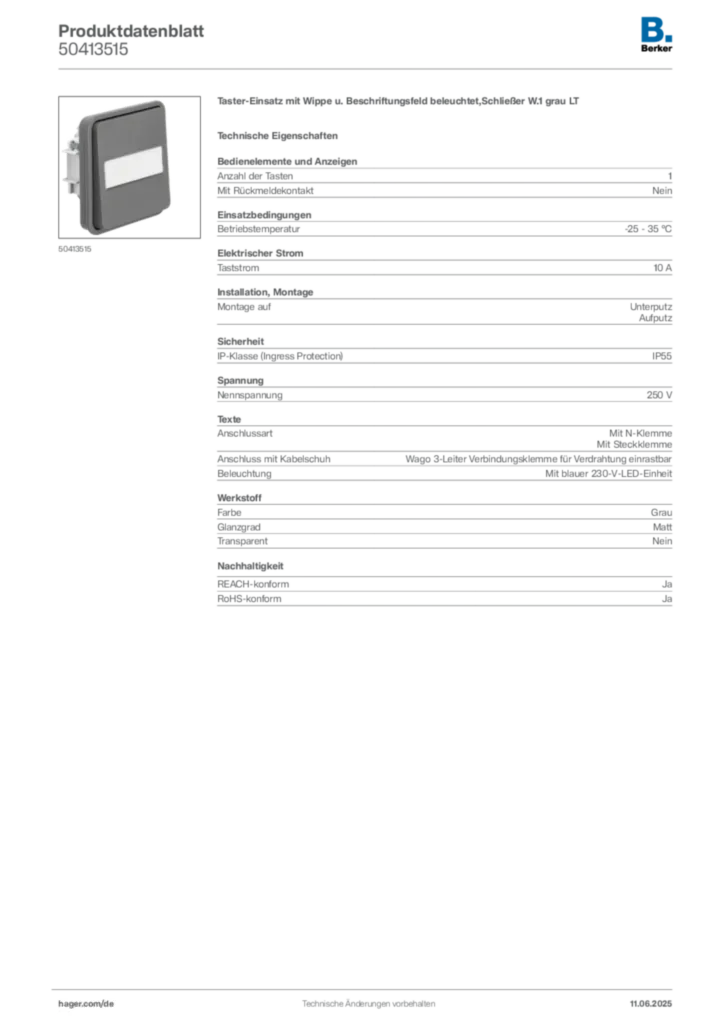 Bild Berker Produktdatenblatt 50413515 | Hager Deutschland