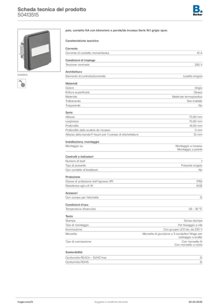 Immagine Berker Scheda tecnica del prodotto 50413515 | Hager Italia
