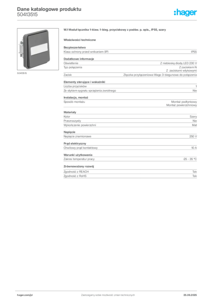 Zdjęcie Hager Dane katalogowe produktu 50413515 | Hager Polska