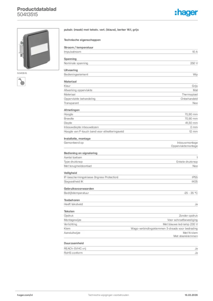Afbeelding Hager Productdatablad 50413515 | Hager Nederland