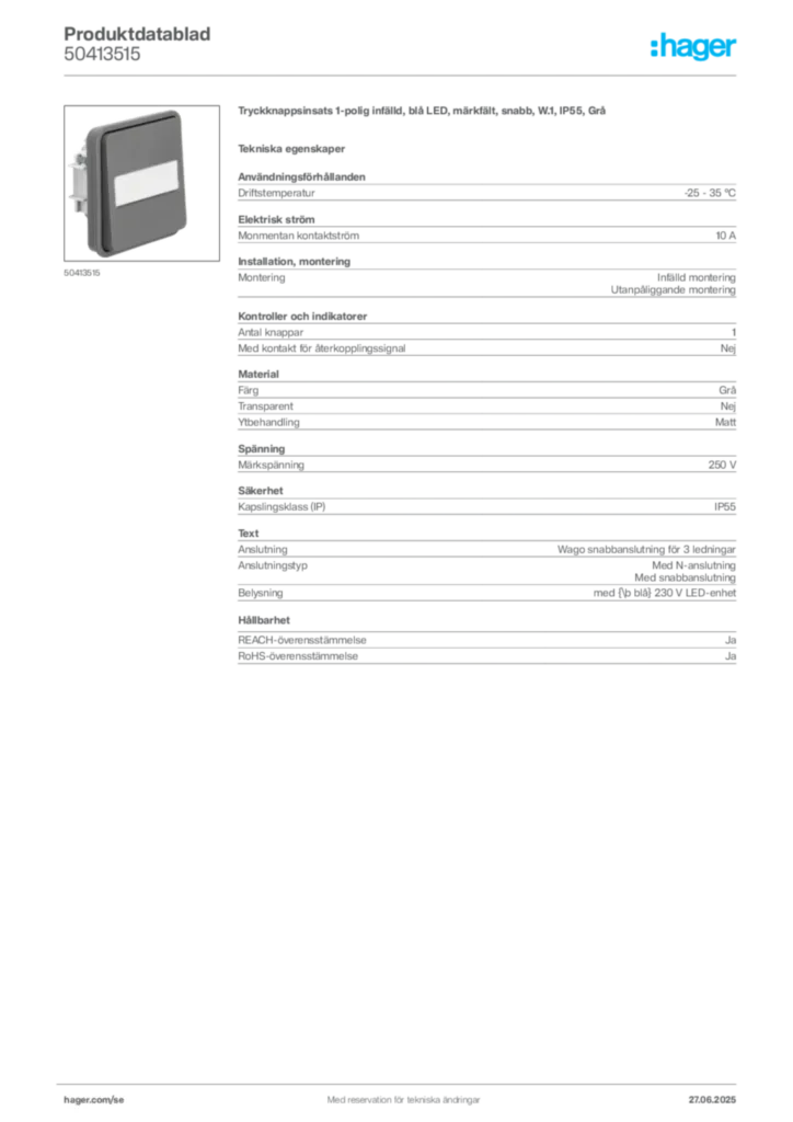 Bild Hager Produktdatablad 50413515 | Hager Sverige