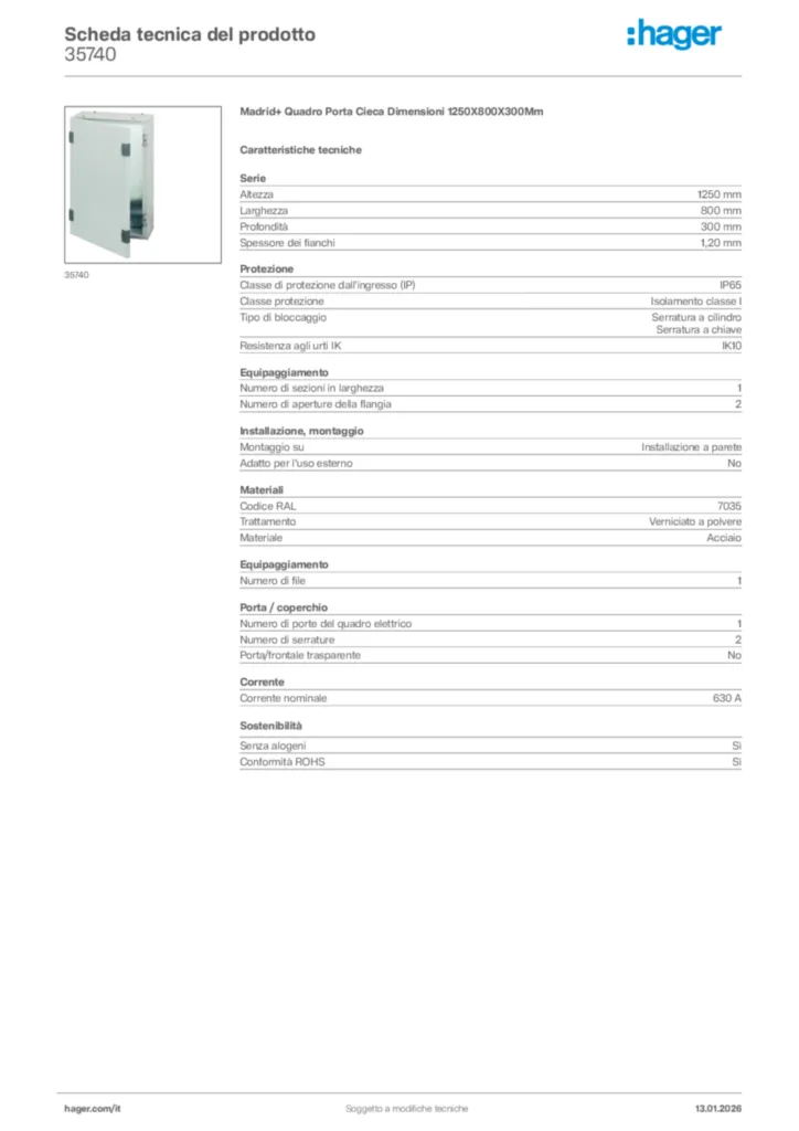 Immagine Hager Scheda tecnica del prodotto 35740 | Hager Italia