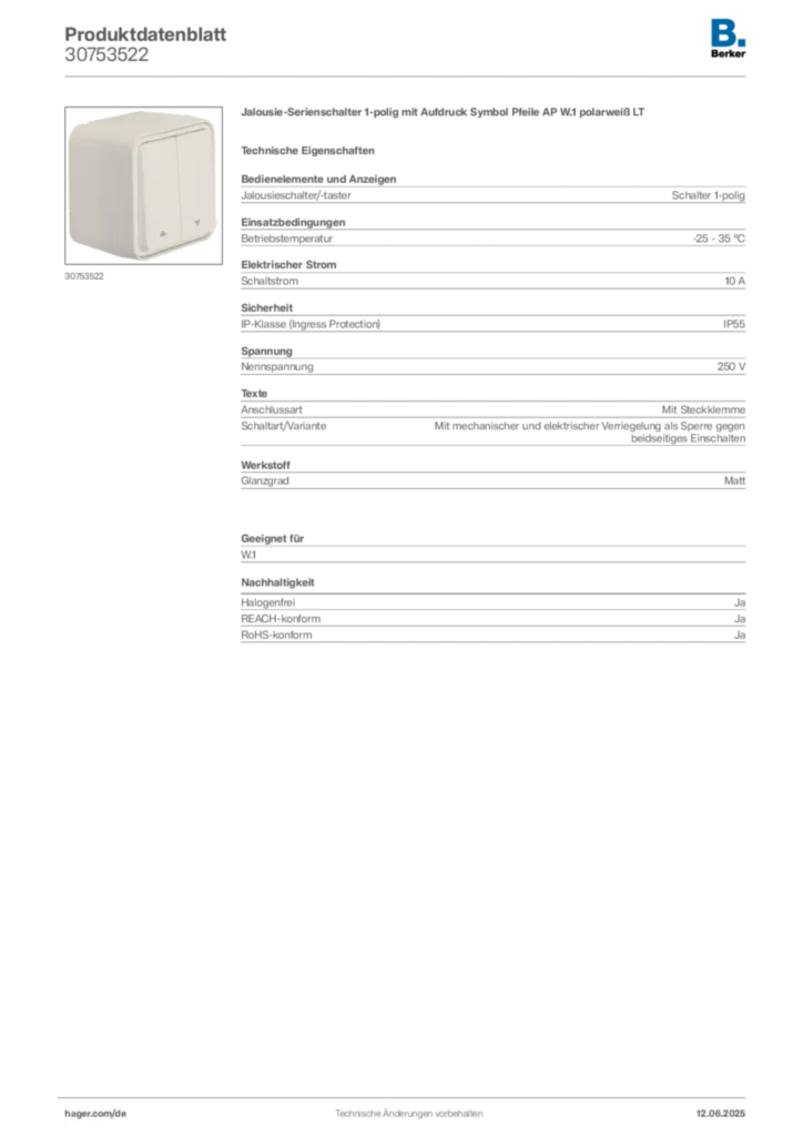Bild Berker Produktdatenblatt 30753522 | Hager Deutschland