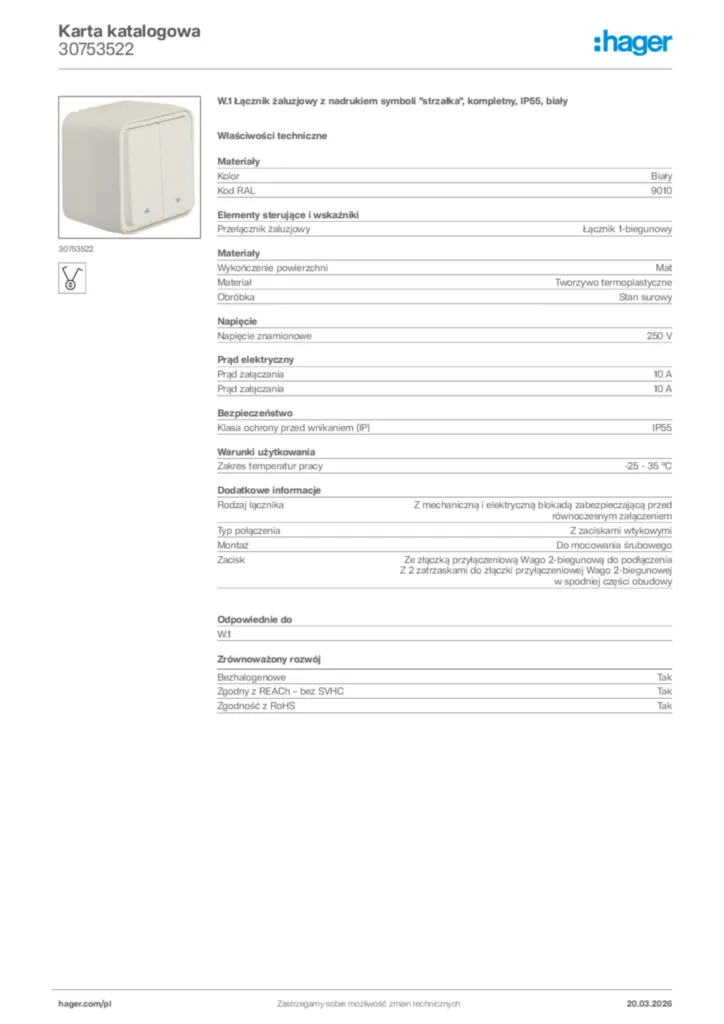 Zdjęcie Hager Karta katalogowa 30753522 | Hager Polska