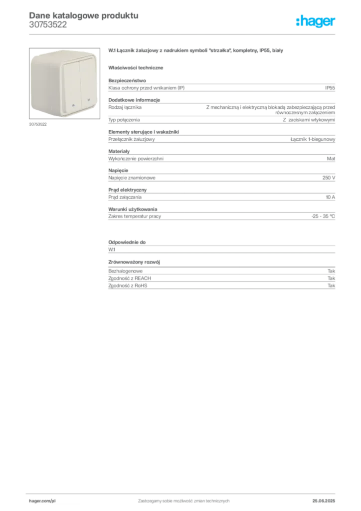 Zdjęcie Hager Dane katalogowe produktu 30753522 | Hager Polska