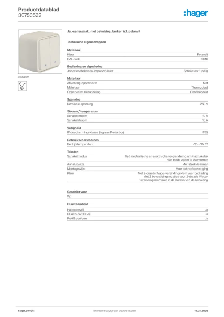 Afbeelding Hager Productdatablad 30753522 | Hager Nederland