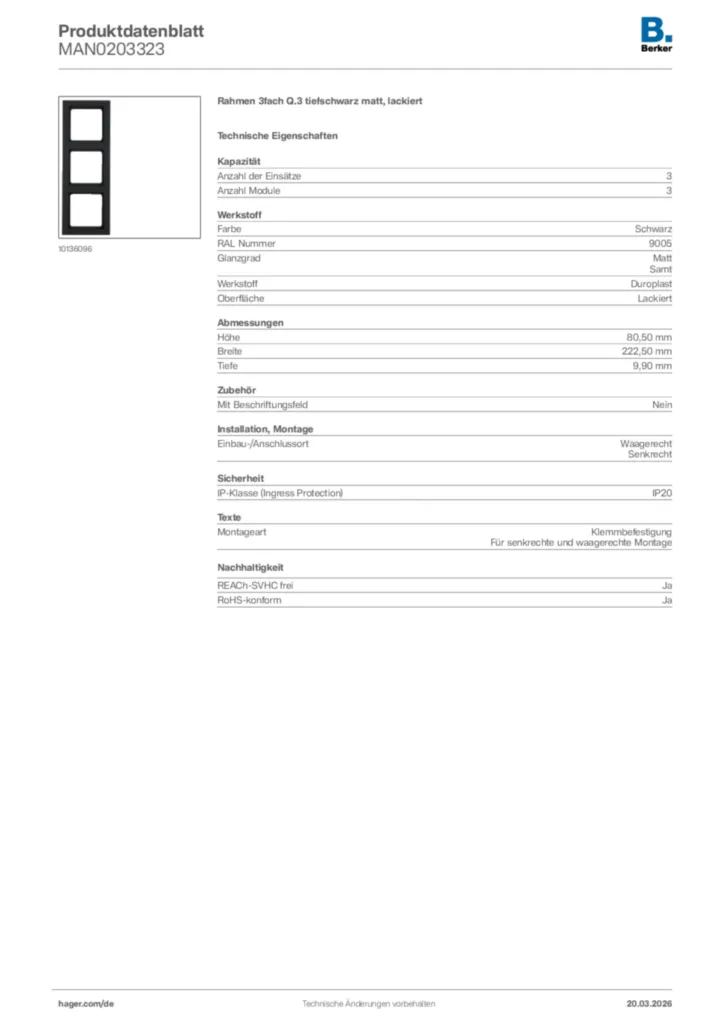 Bild Berker Produktdatenblatt MAN0203323 | Hager Deutschland