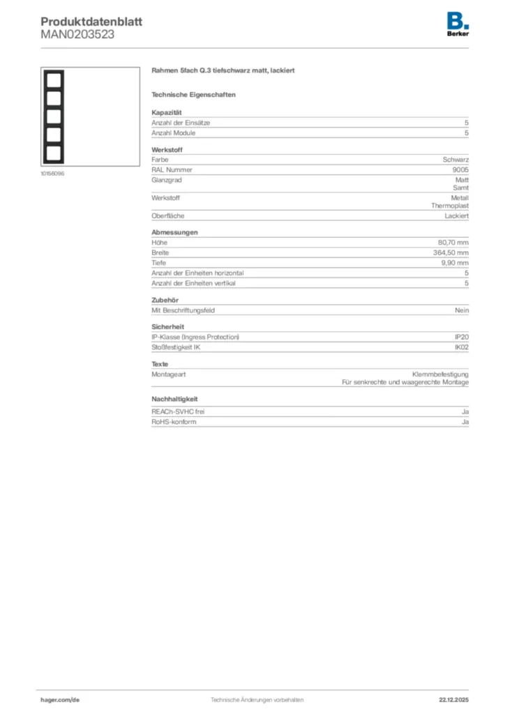 Bild Berker Produktdatenblatt MAN0203523 | Hager Deutschland