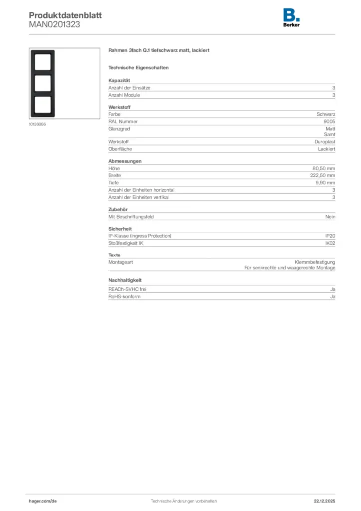 Bild Berker Produktdatenblatt MAN0201323 | Hager Deutschland