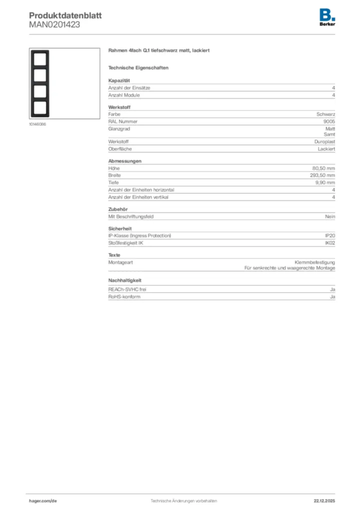 Bild Berker Produktdatenblatt MAN0201423 | Hager Deutschland