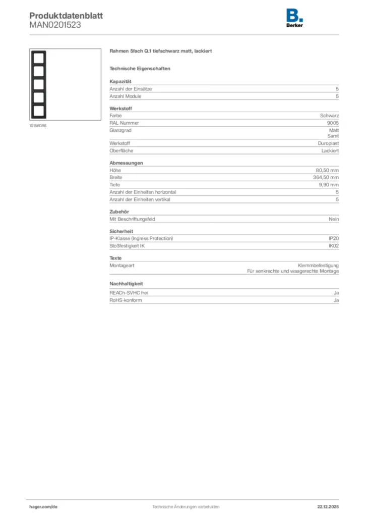 Bild Berker Produktdatenblatt MAN0201523 | Hager Deutschland