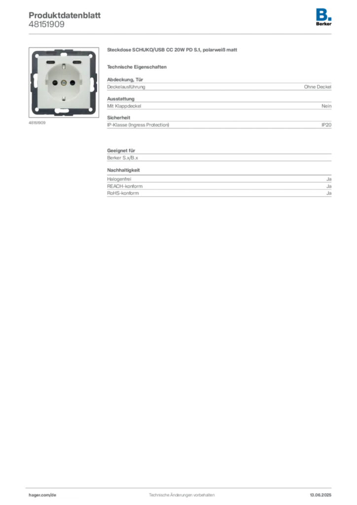 Bild Berker Produktdatenblatt 48151909 | Hager Deutschland
