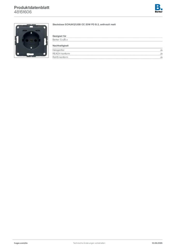 Bild Berker Produktdatenblatt 48151606 | Hager Deutschland