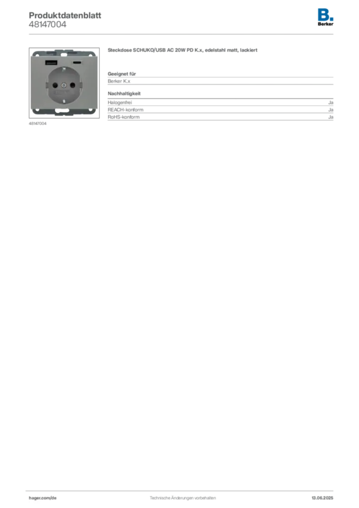 Berker Produktdatenblatt 48147004