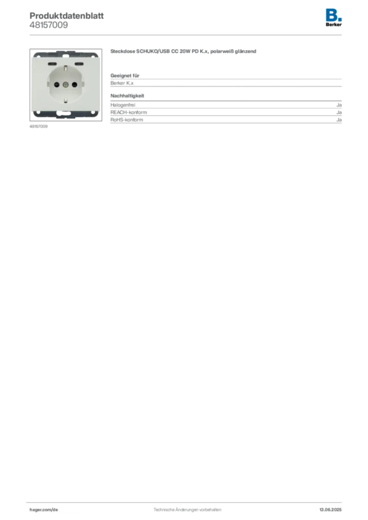 Berker Produktdatenblatt 48157009
