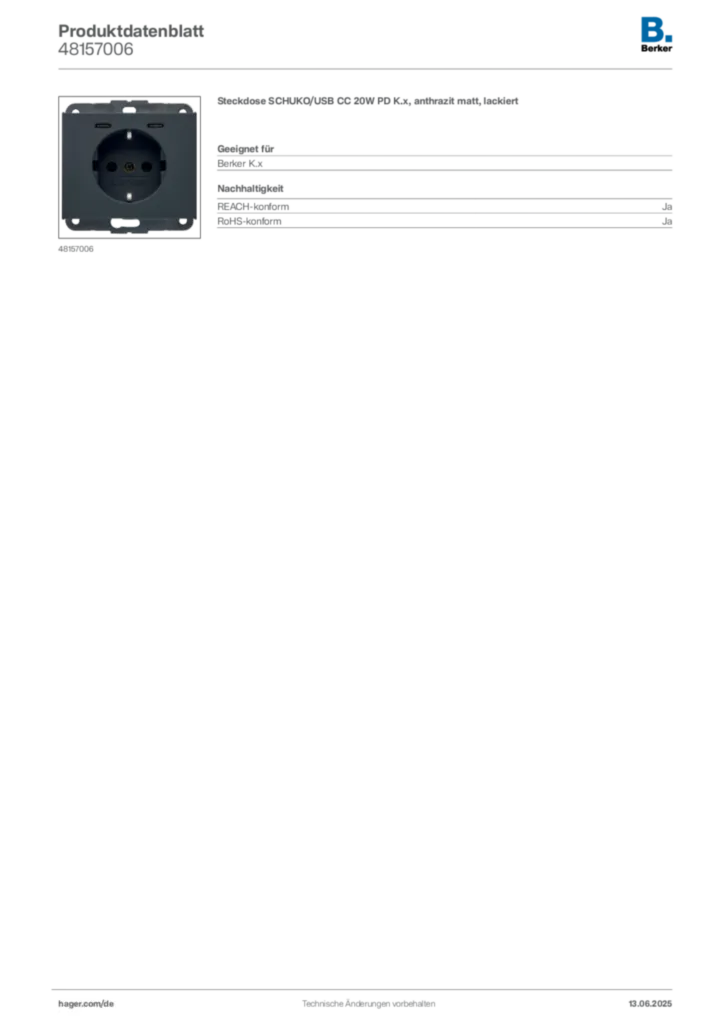 Bild Berker Produktdatenblatt 48157006 | Hager Deutschland