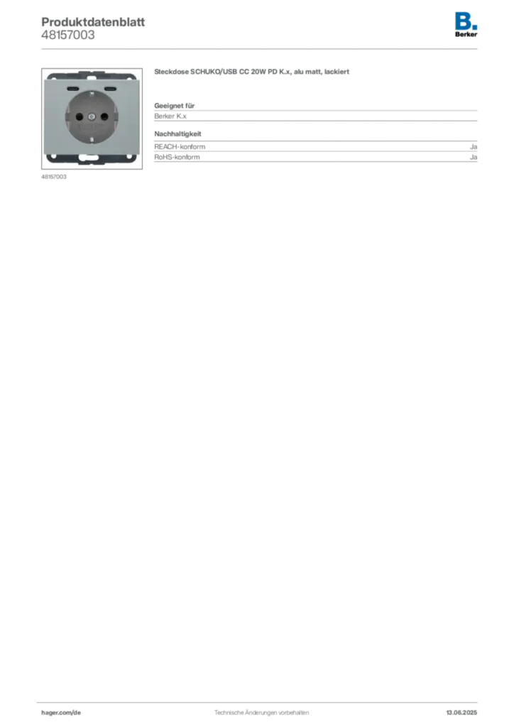 Bild Berker Produktdatenblatt 48157003 | Hager Deutschland