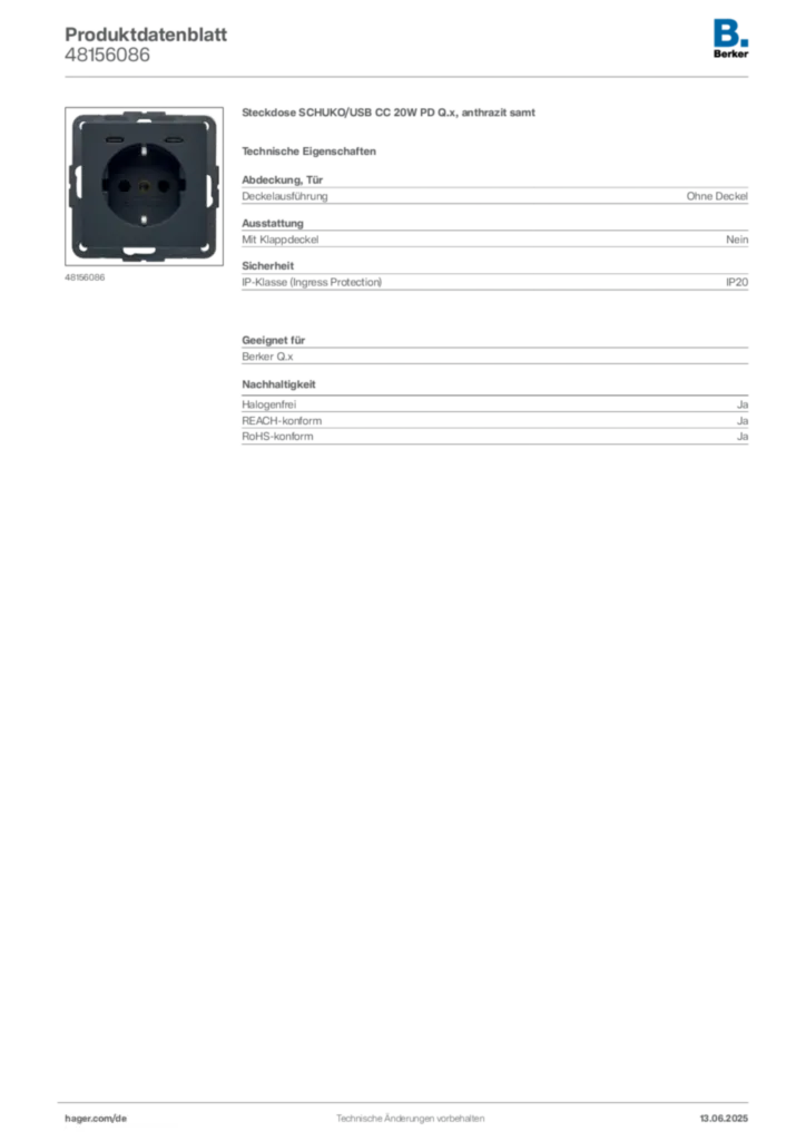 Bild Berker Produktdatenblatt 48156086 | Hager Deutschland