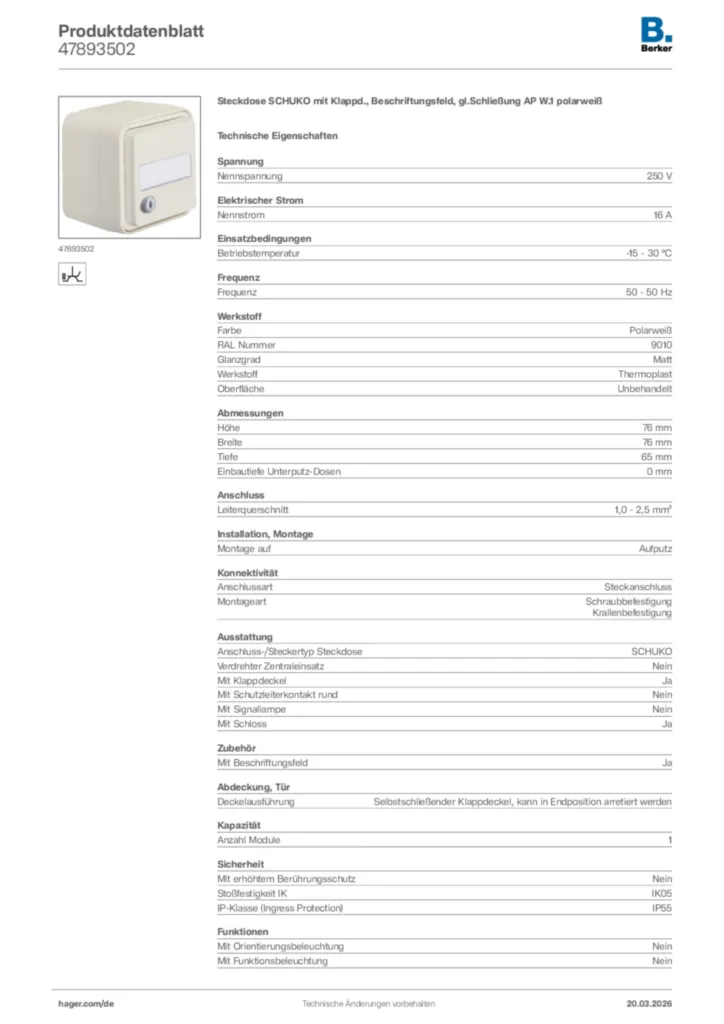 Bild Berker Produktdatenblatt 47893502 | Hager Deutschland