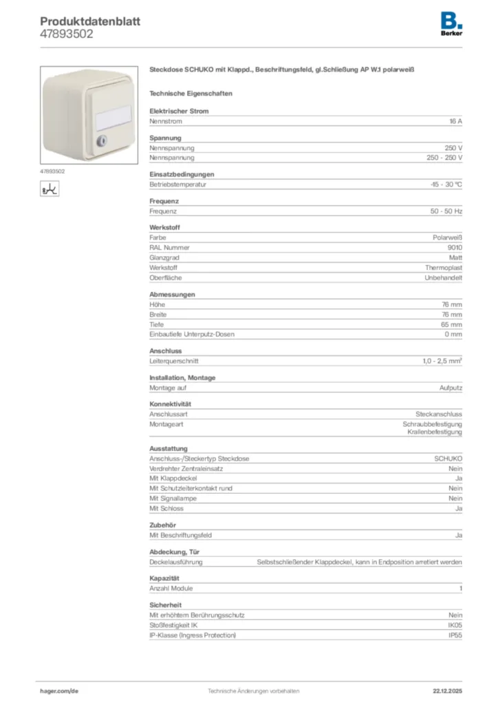 Bild Berker Produktdatenblatt 47893502 | Hager Deutschland