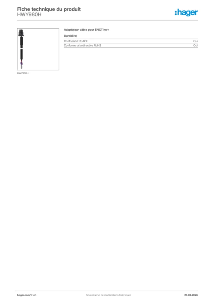 Image Hager Fiche technique du produit HWY980H | Hager Suisse