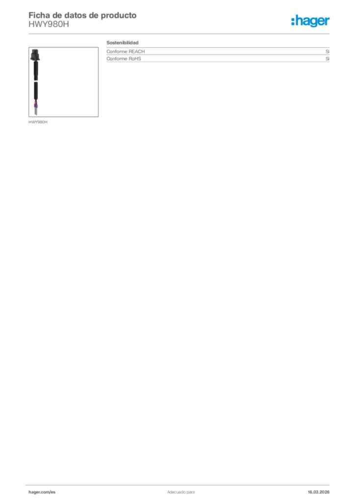 Imagen Hager Ficha de datos de producto HWY980H | Hager España