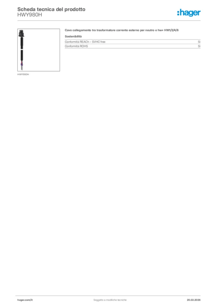 Immagine Hager Scheda tecnica del prodotto HWY980H | Hager Italia